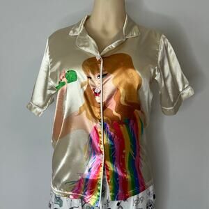 Satin Pajama Top Button Front Graphic Sleep Shirt Swiftie Inspired